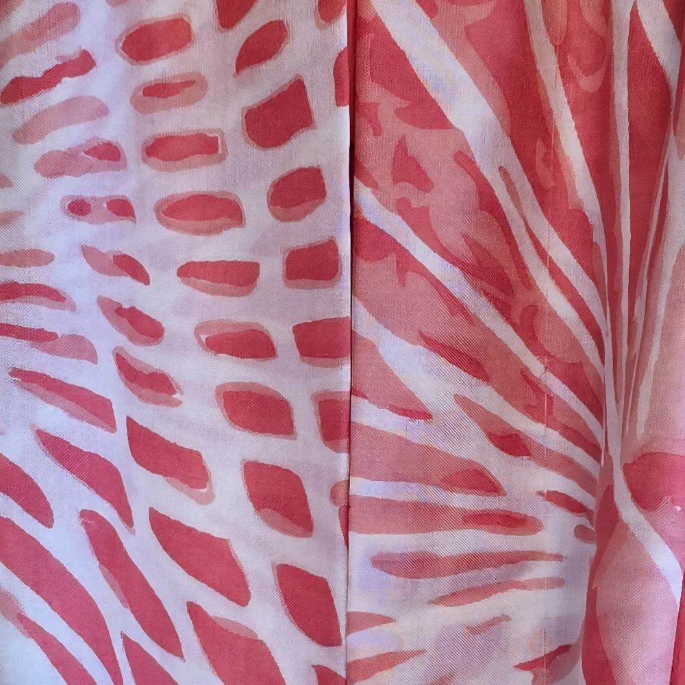 Sophisticated Summer Artistic Large Oblong Coral Ivory Scarf Wrap - Worn Once!!
